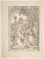 Rosvitha überreicht die Komödien dem Kaiser Otto I. Illustration aus der Opera Hrosvi... n.d.