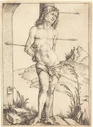 Der heilige Sebastian an die Säule gebunden