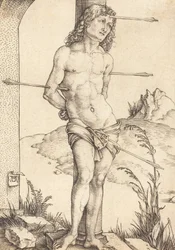 Der heilige Sebastian an die Säule gebunden