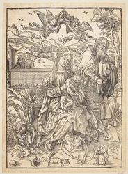 Die Heilige Familie mit drei Hasen