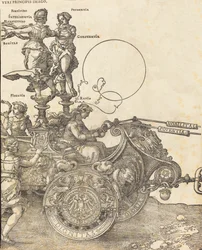 Der Triumphwagen von Maximilian I. Der große Triumphwagen [Platte 2 von 8], 1523 Lateinische Ausgabe