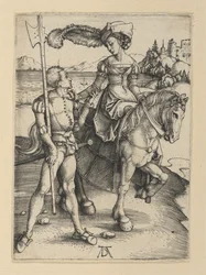 Die junge Dame zu Pferd und der Landsknecht