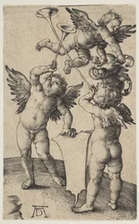Drei Putti mit Trompeten