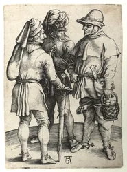 Drei Dorfbewohner im Gespräch, um 1497