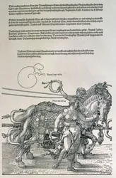 Triumphwagen von Kaiser Maximilian I. von Deutschland (1459-1519): (Detail) der Pferdeteams, geführt von zwei Tugenden, Vorsehung und Mäßigung, veröffentlicht ca. 1518