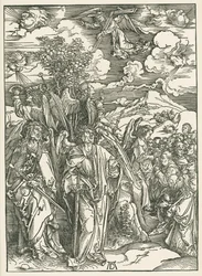 Vier Engel halten die Winde und die Versiegelung der Auserwählten. Die Offenbarung des Heiligen Johannes