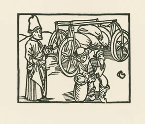 Der Priester hat einen Sack auf einem Wagen und Hafer wird hineingefüllt, um 1489-90
