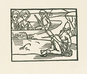 Die Herzogin ist in einem Boot auf dem Wasser, wo der Priester seine Unterwäsche wäscht