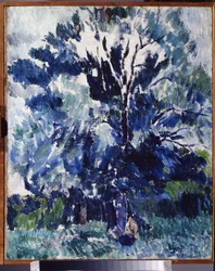 Landschaft. Unter dem Baum
