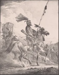 Kurdischer Krieger in Rüstung auf Pferd, 1819