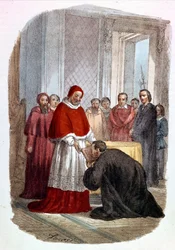 Clemens VII. (1478 - 1534, Jules de Medicis) akzeptiert die Widmung der „Istorie fiorentine“ von Niccolo Machiavelli