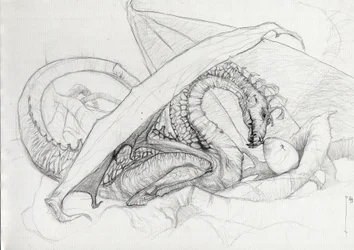 Fantastische Kreatur: ein Drache, der sein Ei beschützt.