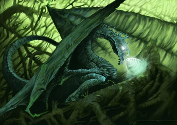 Fantastisches Wesen: ein Drache schützt sein Ei. Illustration von Alesandro Lonati. 2010