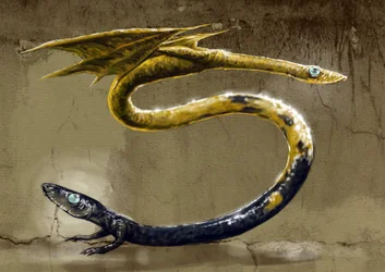 Fantastische Monster und Kreaturen, Kryptozoologie: Darstellung einer Amphisbene, mythologischer Schlange mit zwei Köpfen Zeichnung von Alessandro Lonati, 2012