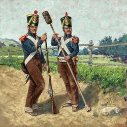 Französische abgesetzte Artilleristen in Felduniform 1809, 2024