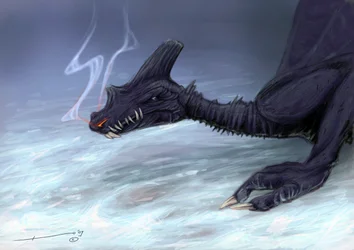 Legendäre Kreatur: Ein Drache im Schnee Zeichnung von Alessandro Lonati
