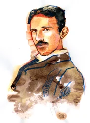 Porträt von Nikola Tesla, amerikanischer Erfinder und Ingenieur serbischer Herkunft.