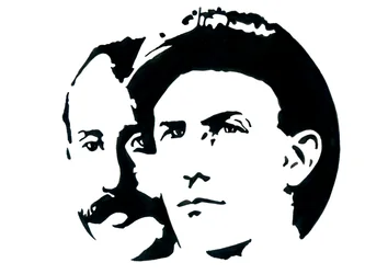 Porträt von Orville (1871-1948) und Wilbur Wright (1867-1912), amerikanische Pioniere der Luftfahrt.