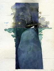 Ansicht des transatlantischen Liners Titanic zum Zeitpunkt des Untergangs am 14. und 15. April 1912, verursacht durch die Kollision mit einem Eisberg.
