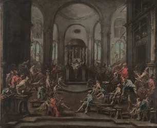 Innenraum einer Synagoge, um 1725-1735