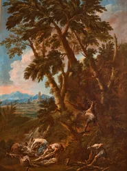 Landschaft mit Wäscherinnen und Holzfällern