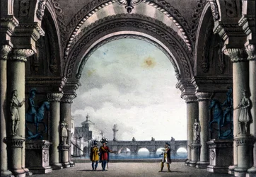 Szenografie von Sanquirico für die Oper „Bianca e Fernando“ von Vincenzo Bellini