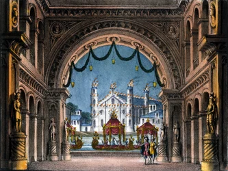 Bühnenbild von Sanquirico für die Oper „La straniera“ von Vincenzo Bellini