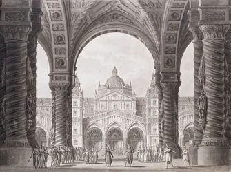 Bühnenbild für die Opera seria I due Valdomiri von Peter Winter. Teatro alla Scala, 1818