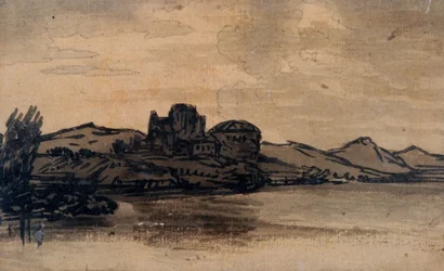 Italienische Landschaft mit Kuppelgebäude