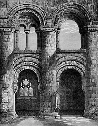 Normannische Bögen im Kirchenschiff, Jedburgh Abbey, ca. 1880, 1897