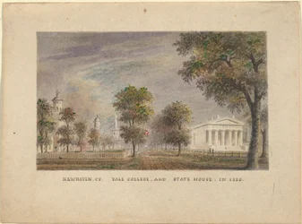 New Haven CT. Yale College und State House im Jahr 1830