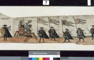 Detail aus dem Huntly-Begräbniszug, soll für die Trauerfeierlichkeiten von George 1., Marquess of Huntly, verwendet worden sein