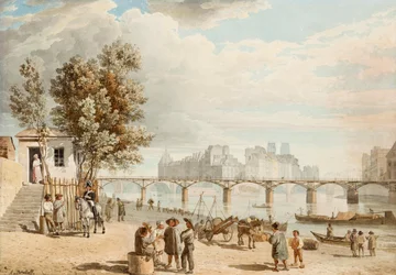 Blick auf Paris - Pont des Arts (Frankreich) - Werk von Alexander Pavlovich Briullov (Alexandre Brioullov) (1798-1877), Aquarell auf Papier (21x30 cm), russische Kunst des 19. Jahrhunderts, Romantik - Private Sammlung