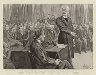 Übergabe an Sir Henry Irving bei Erhalt seines Titels