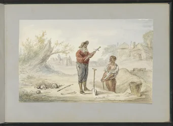 Mann, der ein Schwert auf einem alten Schlachtfeld ausgräbt