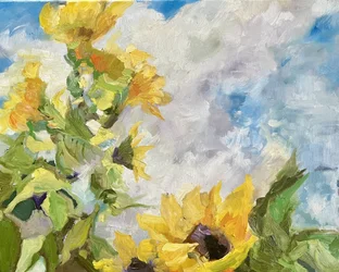Sonnenblumen und blauer Himmel
