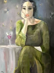 Nachdenkliche Frau mit Wein