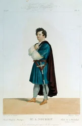Französischer Tenor Adolphe Nourrit (1802-1839) in der Rolle des Melechtal in der Oper „Guillaume Tell“ (Wilhelm Tell) von Gioacchino Rossini (1792-1868). Illustration von Alexandre Lacauchie (19. Jahrhundert) Paris, Bibliothek des Opernmuseums