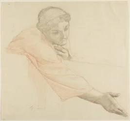 Frau, die über eine Mauer greift, Studie für Das Leben von Saint Louis, König von Frankreich