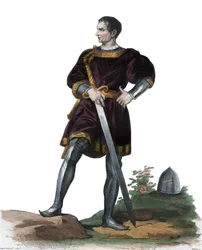 Porträt von Olivier V. von Clisson (1336-1407), französischer Konstabler. Illustration aus „Le Plutarque Français“ von Edmond Mennechet