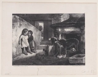 Kinder erschreckt von einem knurrenden Hund, aus der Serie Jagdszenen, 1829