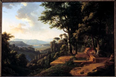 Der Philosoph Jean Jacques Rousseau (1712-1778) meditiert 1770 im Parc de la Rochecordon bei Lyon. Gemälde von Alexandre Hyacinthe Dunouy (1757-1841) 18. Jahrhundert Paris, Musée Marmottan