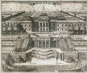 Ansicht des Großen Palastes in Peterhof, 1717