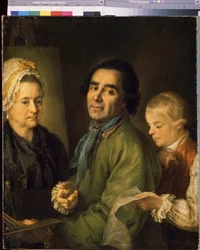 Porträt des Künstlers Alexei P. Antropov mit seinem Sohn