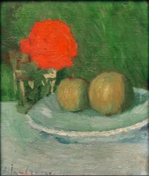 Stillleben mit Äpfeln und Rose
