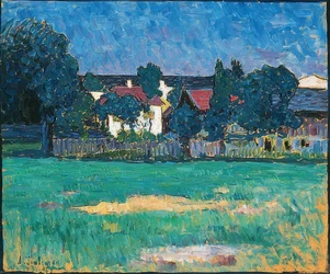 Wasserburger Landschaft mit Häusern und Wiese