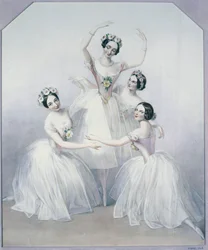 Pas de Quatre mit den Ballerinas Carlotta Grisi, Marie Taglioni, Lucile Grahn und Fanny Cerito