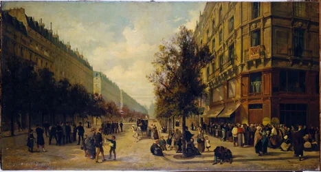 Warteschlange vor einem Lebensmittelgeschäft (Ecke Rue Réaumur und Boulevard Sébastopol) im November 1870, im Jahr 1871