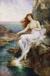 Eine auf einem Felsen sitzende Meeresnymphe mit einem Band aus Seetang, 1897