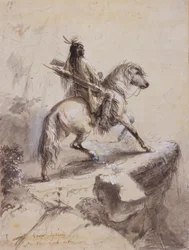 Crow-Indianer auf der Lauer, ca. 1837